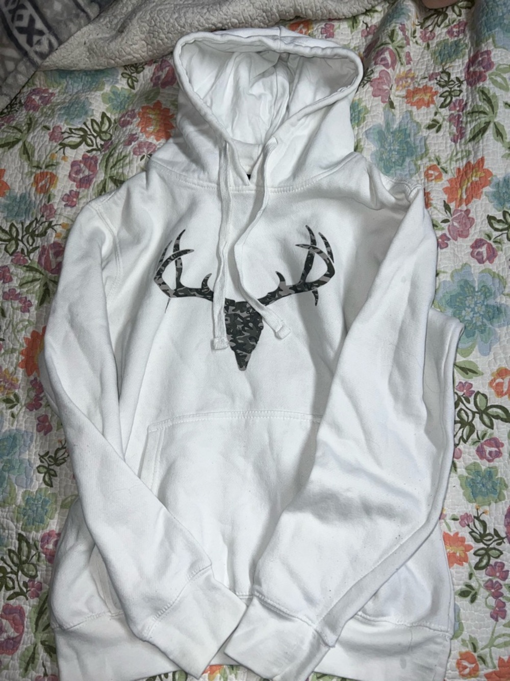 White Hoodie with Black Deer Antler Graphic